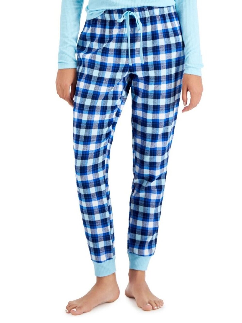 Jenni Women's Flannel Jogger Lounge Pajama Pants, Blue Plaid, XXL